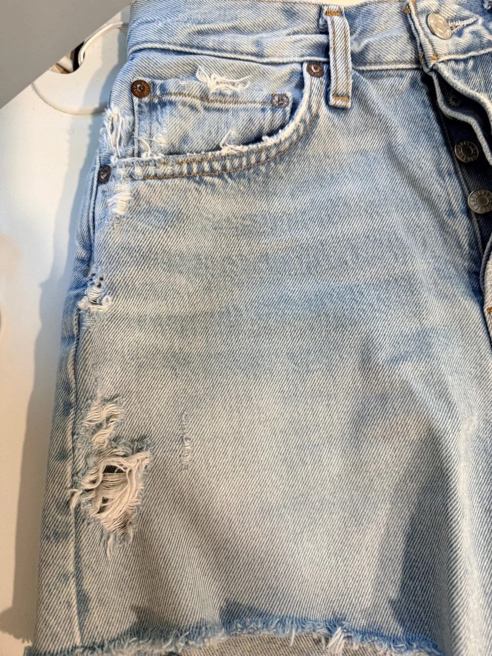 Parker Long Women's Distressed Denim Shorts - Light Blue